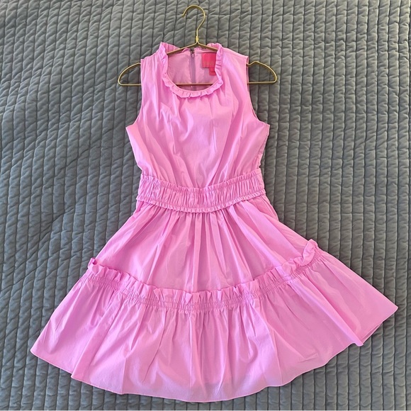 Lilly Pulitzer Elina Cotton Poplin Stretch Tiered Ruffle Pink Dress Size 0 - Picture 3 of 8